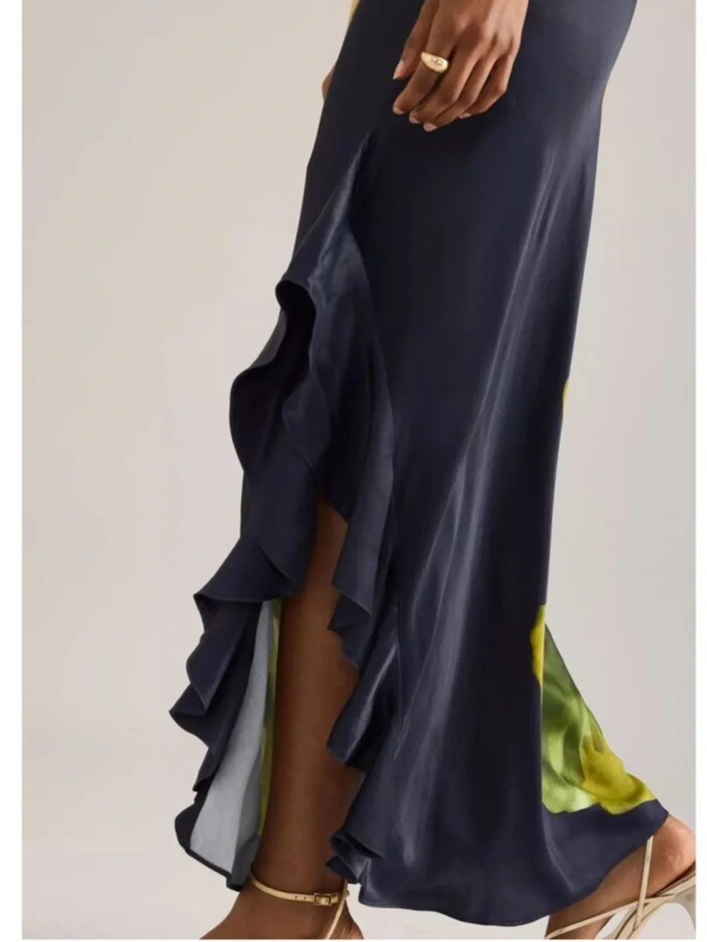 New Anthropologie One-Shoulder Asymmetric Floral Navy Maxi Dress, Sz. 12 - Picture 6 of 6